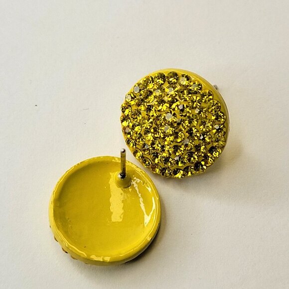 Yellow Rhinestones Small Earrings - Picture 3 of 10
